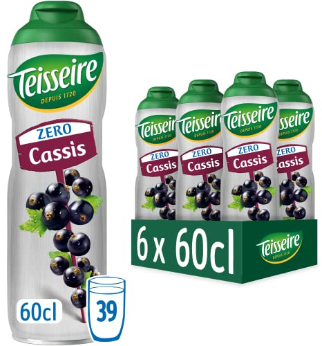Teisseire Zéro Sucre, Sirop de Cassis pour Boisson Rafraîchissante, Cocktails, Bidon 60cl