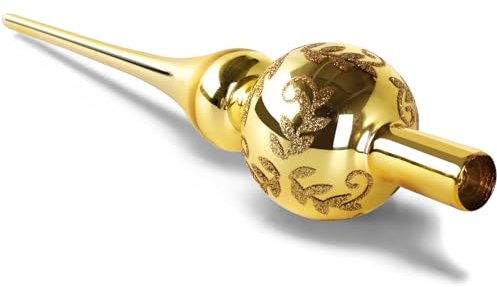 Punta de Árbol de Navidad de Cristal Dorado, Copa Parte Superior Topper de Árbol de Navidad de Vidrio Soplado, 26cm, Brillante y Elegante