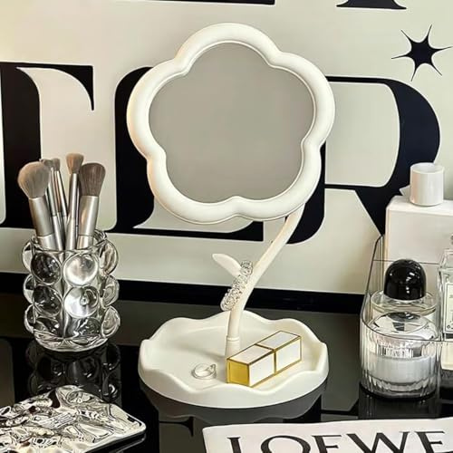 RUIGOMRU Flower-Shaped Makeup Mirror for Desk Vanity Mirror for Bedroom,Living Room and Minimal Spaces Room Decor Home Decorations (white)