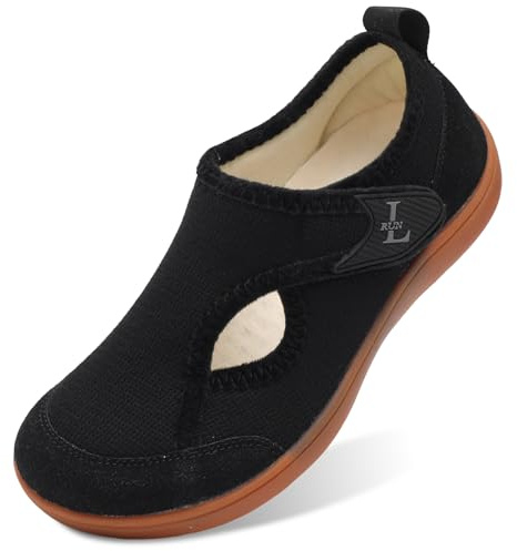 L-RUN Womens Outdoor Slippers Wide Width Elderly Women's Diabetic Shoes with Adjustable Closure Breathable Black 7 Wide
