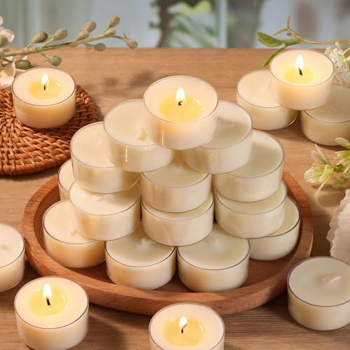 6 Hour Soy Tealight Candles Bulk 25 Pack, White Emergency Votive Tea Lights | Burn Clean, Non-Paraffin, Unscented, Natural Candles Non Toxic, Long Lasting, Smokeless