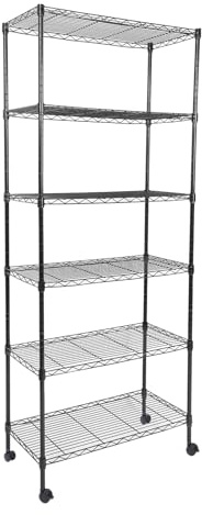 Whitmor 6 Tier Storage Shelves, Heavy Duty with Wheels, 400 lbs Capacity per Shelf, Max 2400 lbs Total, Adjustable Storage Units for Garage, Laundry, Plant, 30 L x 14 W x 70 H, Black