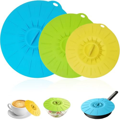 COYUN 3 Pcs Coperchi in Silicone per Microonde, Coperchio Riutilizzabile in Silicone, Coperchi a Ventosa, per Ciotole, Piatti, Pentole, Padelle - 3 Dimensioni