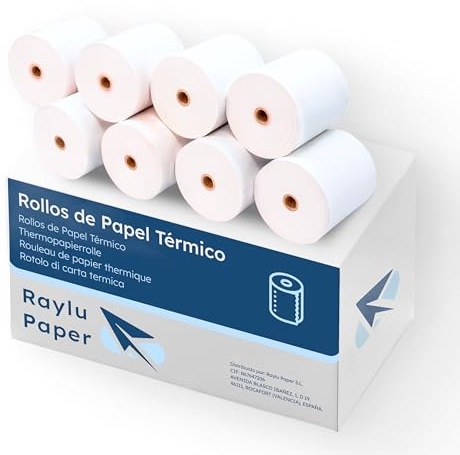 Raylu Paper – Papel térmico, Rollos de Papel para Impresora Térmica, para Ticket, TPV y Datáfono, Pack de Rollos de Impresora de Tickets Sin Tinta (80x80mm - 8 Rollos)
