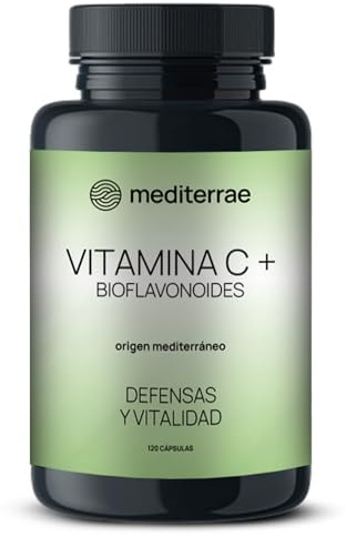 Mediterrae Vitamina C + Bioflavonoides Cítricos | Vitamina C Cápsulas | 120 Cápsulas Veganas | 1 al Día | Defensas, Vitalidad y Protección Antioxidante | Sin Gluten