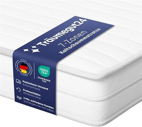 Träumegut24 AquaFlex 7-Zonen Matratze 80x200 cm | H3&H4 | Ergonomische Kaltschaummatratze | Hypoallergen & Antibakteriell | Bezug abnehmbar & waschbar | Oeko-TEX® | (16cm, 80 x 200 cm)