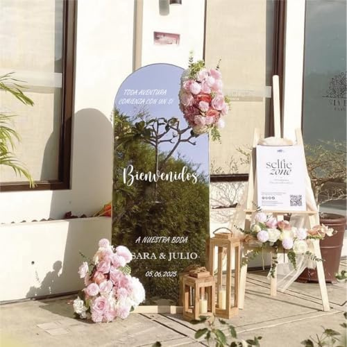 Pegatinas Vinilo Personalizadas para Espejo Boda | Vinilos Personalizados Adhesivo Elegante | Decoración Evento con Nombres y Fecha | Decoración Espejo Boda