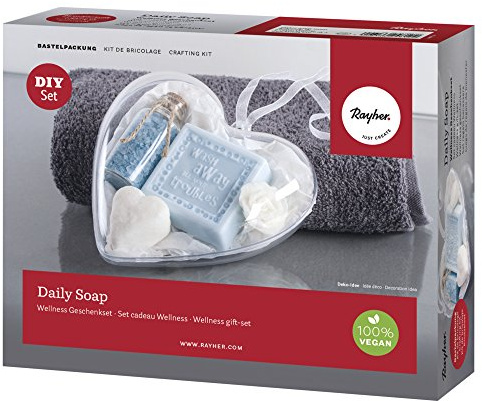 Rayher 34386000 Kit : Daily Soap - Wellness Set cadeau, 1 set en boîte pour la réalisation de 4 savons personnalisés, matériaux divers, 1,75 cm x 1,42 cm x 0,55 cm, bleu/blanc