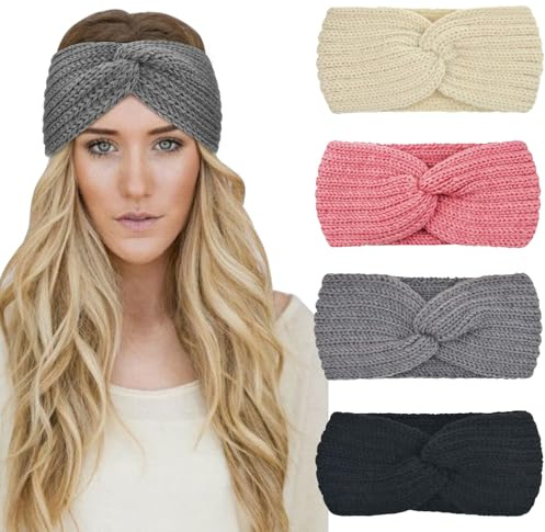 DRESHOW 4 Piezas Diadema Mujer Invierno Diadema Cabeza Anchas Cabello Turbante Banda Accesorio Pelo para Mujer