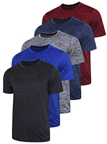 5 Pack Men’s Active Quick Dry Crew Neck T Shirts | Athletic Running Gym Workout Short Sleeve Tee Tops Bulk (Set 1, Large)