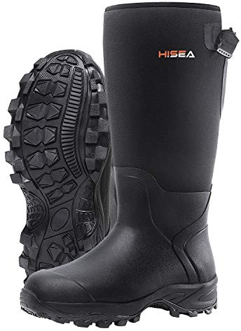 HISEA Rubber Hunting Boots, Tall Warm Neoprene Waterproof Insulated Basic Hunting Boots, Mens Adjustable Winter Boots Durable Slip Resistant Outdoor Hunting Fishing Working Boots for Men