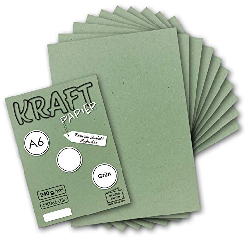 NEUSER PAPIER 25 x kraftpapper gröna hantverksark A6-105 x 148 mm hantverkspapper, byggpapper, färgat papper, fotopartong, vykort gjorda av naturlig kartong 225 g/m²