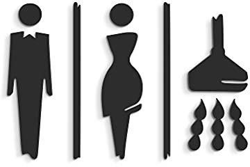 SIGNS - Plaque signalétique toilettes en Relief (15 cm) Set adhésif Design Toilette SA117. Plaques toilette homme femme douche salle de bains - Autocollants pour les wc restroom (Prime Noir)