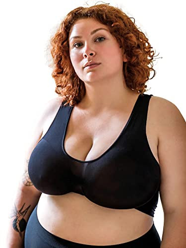 Plumpy Reggiseno Taglie Forti, Comodo, Senza Chiusure, Senza Ferretti, Senza Cuciture. Ampio Sottoseno da 85 Fino a 140cm (Nero, XXL)