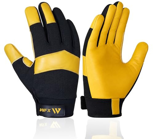 WFX Guantes de Trabajo de jardinería a Prueba de Espinas de jardín, Flexibles, Resistentes, de Cuero, para Uso mecánico, destreza, Guantes de construcción Transpirables para el Trabajo (Amarillo, XL)