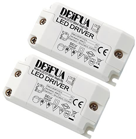 DEIFUA Transformador LED AC 230V a DC 12V 850mA 10W, Para drive de Menos de 10W MR11 G4 MR16 GU5.3 Bombillas LED y Tiras de Luz LED, Adaptador de Lámpara LED, Mini Controlador Alimentación, Pack de 2