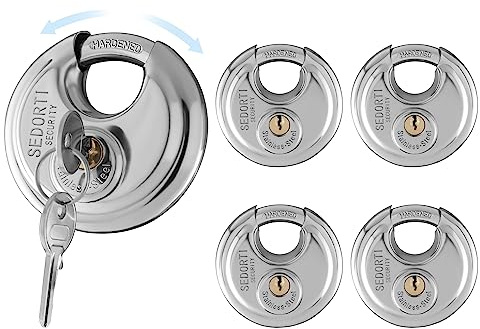 SEDORTI 5-Pack Disc Padlocks Keyed Alike, 2-3/4 inch Wide, Stainless Steel 304 Round Lock, Waterproof and Rustproof Storage Lock with Brass Keys, Ideal for Storage Unit Gate, Outdoor, Shed, Fence