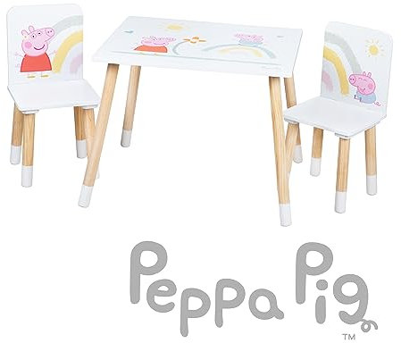 roba Kindersitzgruppe Peppa Pig - 2 Kinderstühle & 1 Tisch für Kinder - Sitzgarnitur mit rosa Zeichentrick Motiv - Holz weiß / natur - ab 18 Monaten…