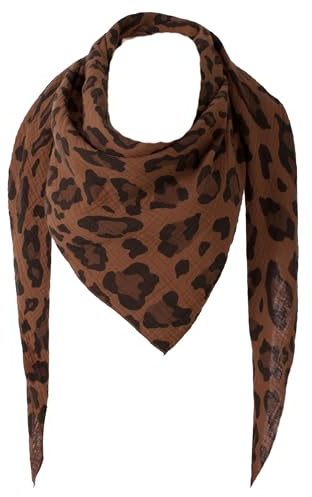 stylx XXL Tuch 23 Farben Farbwahl Halstuch Musselintuch Musselin Damen Damenhalstuch Dreieckstuch Schal Herren Männer Frauen Herrenhalstuch Dreieckig leicht (einlagig) (Leo groß braun)