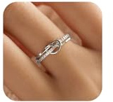 Heart Rings for Women Teen Girls Mother Daughter Friendship Knot Ring Promise Ring for Her 925 Sterling Silver 14K Gold Plated Cubic Zirconia Stackable Ring Purity Rings Mothers Day Gifts (Silver, 8)