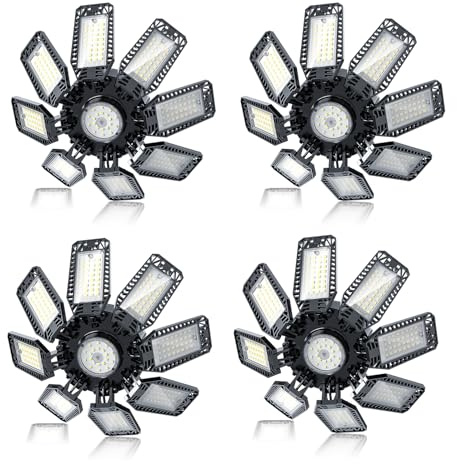 YIBEYYDS Garage Light - 240W 24000LM 6500K LED Garage Ceiling Lights with 8+1 Deformable Panels Support E26/E27 Screw in Light Fixture for Workshop, Basement (4)