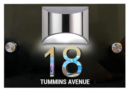 MXN Numéro de maison solaire 3D personnalisé - Plaque de porte moderne en acrylique - Plaque d'adresse lumineuse pour l'extérieur - Pour maison, rue, cour, jardin (35 x 25 cm, noir argenté)
