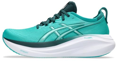Asics Tenis de Correr Gel-Nimbus 27 para Hombre, Wave Teal/Saxon Green, 46 EU