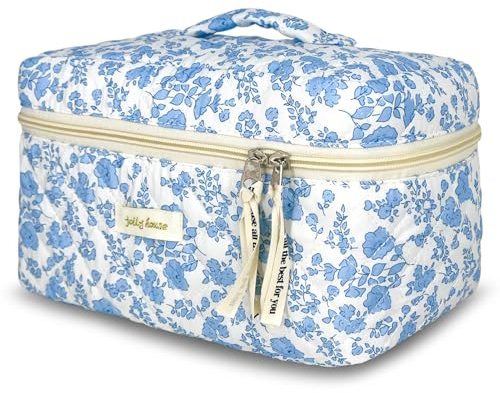 TOPALL Beauty Case da Viaggio Donna,Grande Borsa Cosmetica da Viaggio,Trousse Trucchi Donna in Aggiornata Pelle Cotone,Borsa Porta Trucchi da Toilette Makeup Bag Organizer