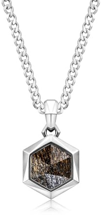 AWNL Viking Men's Pendant Necklace with Hexagonal Brazilian Bronzite 18K White Gold Plated Sterling Silver Nordic Jewellery Gift For Men
