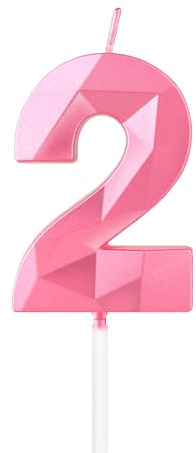 mciskin Pink 2nd Birthday Candles, 3D Number 2 Candles for Cake, Girls Boys 2nd Birthday Decorations,Pearl Pink Candle Cake Topper Decorations for Birthday Party Weddings Anniversary Supplies