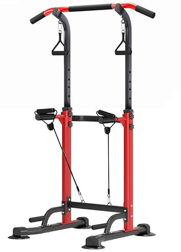 Leiblsufo Power Tower Dip Station, Multifunktional Fitness Turm klimmzugstange freistehend, Verstellbare Dipständer klimzuggerät … (Red)