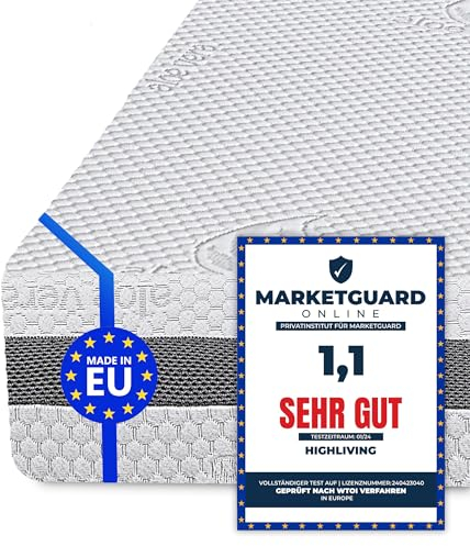 HIGH LIVING Memory-Schaum Matratze 7-Zonen Orthopädische Alovera Silber Abdeckung 19 cm hoch - Öko-Tex Zertifiziert Härtegrad H2 & H3 - Rollmatratze 90x200cm