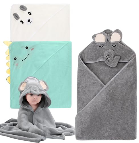 GOMETY 3 stycken huvhanddukar baby, 80 x 80 cm babyhandduk huva, babyhandduk korallfleece med huva, småbarn badhanddukar med söta öron babybadhanddukar för babybad 0–3 år