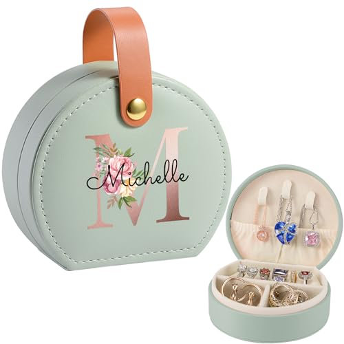 Boîte à bijoux personnalisée pour femmes, boîte à bijoux de voyage avec poignée, petit étui de voyage pour bijoux organisateur pour mariage, Noël pour demoiselle d'honneur