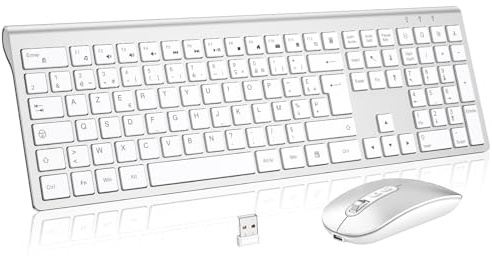 cimetech Ensemble Clavier et Souris sans Fil, Clavier Rechargeable Compacte USB C 2.4G Silent Ultra-Mince de Pleine Taille avec Pavé Numérique Souris pour PC/Laptop/Windows/Mac