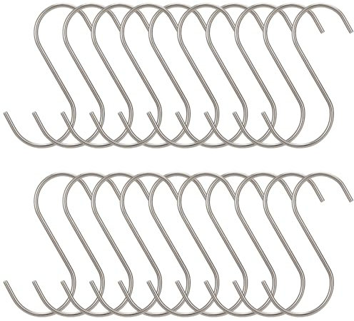 Halinuia 20 Stück S Haken,Edelstahl Haken,S Metall Haken,Geeignet für Küche,Schlafzimmer,Badezimmer,Büro,Garderobe,Kann Schwere Gegenstände Aufhängen(Silber,M)
