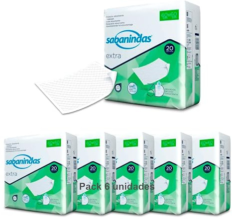INDAS - SABANINDAS EXTRA - Caja 6 Paquetes de 20 Protectores de 60 X 60 - Protectores Absorbentes, Ideal para Incontinencia, Confort y Seguridad - Libre de Látex
