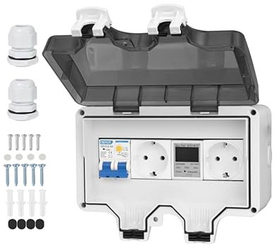 Boîte à fusibles en saillie - Petit distributeur en saillie avec interrupteur FI - AC 32 A - Distributeur de courant avec disjoncteur différentiel 40 A 2P type A/AC et LS C16A C10A