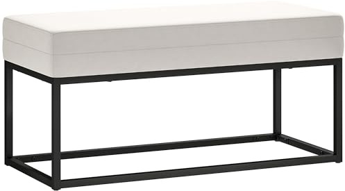 HOMCOM Banco de Entrada Moderno y Minimalista con Pies Ajustables, Banco Tapizado para Dormitorio en Tela Efecto Terciopelo y Acero, 94x42x44 cm, Crema