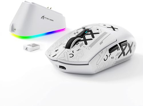 MAMBASNAKE x Attack Shark G3PRO Gaming-Maus mit Magnetischer Ladestation, BT/2.4G Wireless/Kabel, PixArt PAW3311 Sensor, 59g leicht, 25000 DPI Lightspeed Gamer Office-Mäuse für PC/Mac-Weiß mit Tape