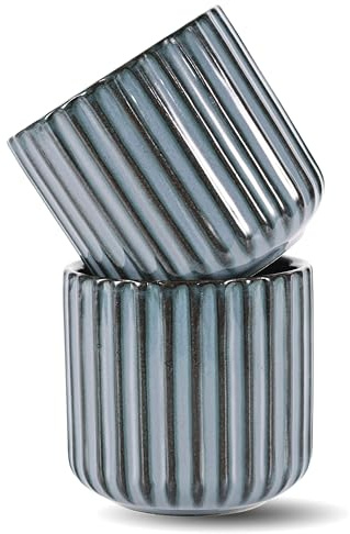 Erkundpresso. Espresso Cup Set 2x180ml, Thick-Walled Handleless Ceramic Cups, Heat-Retaining Scald-Proof, BPA-Free Kiln-Glazed for Espresso/Cappuccino, Unique Vintage Design - Cement Blue