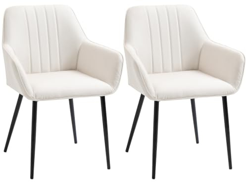 HOMCOM Pack de 2 Sillas de Comedor con Asiento Acolchado Beige | Sillas de Cocina Modernas, Tapizado, Respaldo Curvo, Reposabrazos, Patas de Metal, para Salón