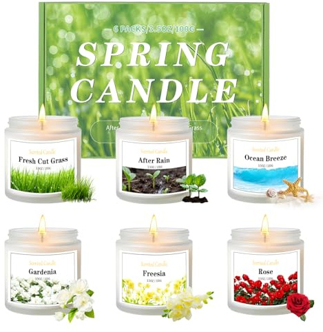 Aeraroma Frühling Duftkerze im Glas, 6er Duftkerzen Set für Frauen Männer, 600g Natürliche Sojawachs Kerze Set fürs Zuhause Duftende, Duftkerzen Geschenk für Geburtstag, Valentinstag, Jubiläum
