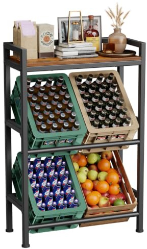 HFHOME Estante metálico para 4 Cajas de Bebidas con Bandeja. | Estante para 4 cajas de bebidas, con bandeja y protección lateral, capacidad de carga 340 kg, estable y de montaje sencillo.