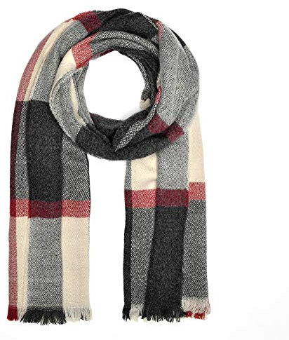 Autiga großer Damen Strickschal kariert Karo XXL Wollschal Oversized Winterschal Deckenschal schwarz-beige