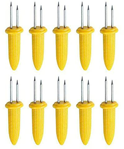 10 Pack Corn On The Cob Holders Stainless Steel Corn Holders Corn on The Cob Skewers for BBQ Twin Prong Sweetcorn Holders Home Cooking Fork Prong