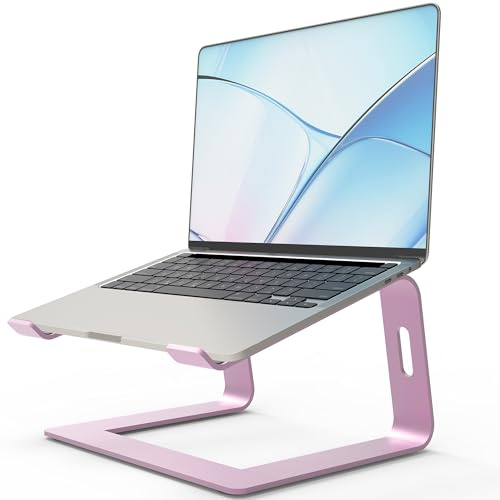 Orionstar Laptop Stand for Desk, Aluminum Laptop Riser, Portable Computer Stand for Apple Mac MacBook Air Pro 10-15.6 Inch Notebook Computer, Detachable Ergonomic Elevator Holder Macbook Stand, Pink