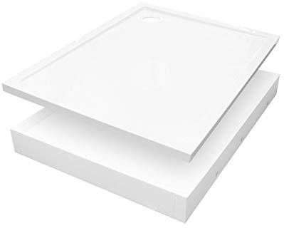 Sellon24® Duschbricka, duschkar med frigolithållare, badrum, dusch, kvadrat, vit, 17 cm hög, Senta New (70 x 120 x 4,5/17)