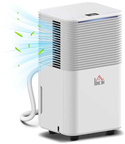 HOMCOM 12L/Day Dehumidifier with 2L Water Tank, Laundry Drying, Automatic Humidity Sensor, Electric Portable Dehumidifier with 24H Timer, 3 Modes for Home Damp, Mould and Condensation