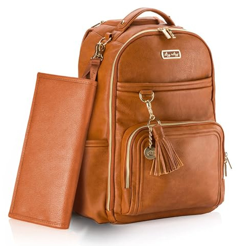 Itzy Ritzy Diaper Bag Backpack – Large Capacity Boss Plus Baby Backpack Diaper Bag Featuring 19 Pockets, Changing Pad, Stroller Clips, and Comfortable Straps (Cognac)